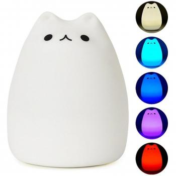 YouOKLight Color cambiante gato de dibujos animados LED noche luz multicolor recargable gatito luz suave sombra de silicona para bebé nursery lámpara de cabecera