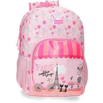 Mochila Escolar Roll Road Coffee Shop Rosa 40cm Adaptable a Carro Poliéster 15,6L
