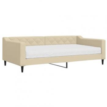 Sofá cama con colchón tela crema 100x200 cm
