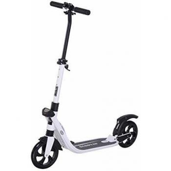 HOMCOM Patinete Plegable para Adultos y Niños más de 14 años Scooter con Manillar Altura Ajustable Tipo Monopatín con Freno Grandes Ruedas Carga 100kg 93.5x38x95-105cm