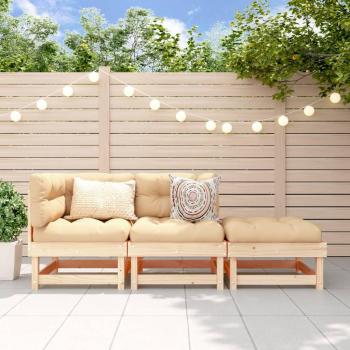 3 Piece Solid Pine Wood Garden Lounge Set