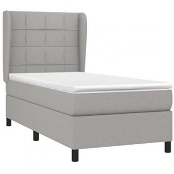 Cama box spring con colchón viscoelástico de espuma, protector, muelles ensacados, adaptable, acolchado reversible, tela gris claro 90x200 cm