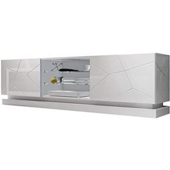 Mueble TV Charlotte 128, Blanco Brillante, 200x57x40cm, 2 Puertas