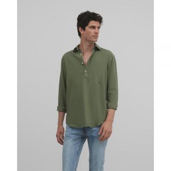 Camisa polo verde medio de algodón para hombre con cuello clásico