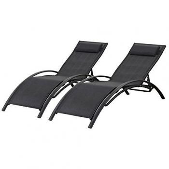 Juego de 2 tumbonas Beauty Phoenix de aluminio negro 200x70 cm