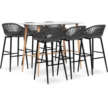 Conjunto de mesa alta y taburetes de bar 7 piezas blanco y gris