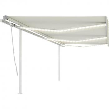 Toldo retráctil manual con LED crema 6x3,5 m