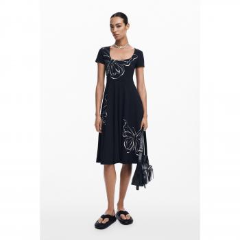Desigual - Vestido midi mariposas de manga corta