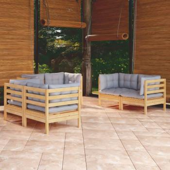 6-Piece Solid Pinewood Garden Lounge Set with Gray Cushions