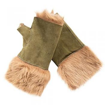 Infinity Leather Women's Olive Toscana Shearling Fingerless Mittens with Cuffs - One Size