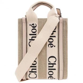 Chloé Women's Woody Linen Mini Bag in Powder | Size UNI | CHC24AP243I266J5
