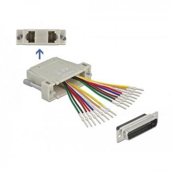 Adaptador D-Sub HD 44 Pin Crimp Macho a 2 x RJ45 Hembras con Kit de Montaje Beige
