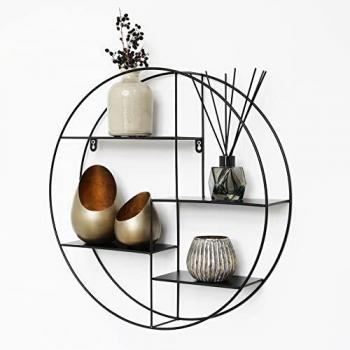 Estantería de pared redonda de metal negro con 4 estantes - 50x10 cm