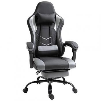 Silla Gaming Vinsetto Ergonómica con Reposapiés, Regulable en Altura, Cojín Lumbar, Color Negro 62x52x128 cm