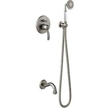 Kit de baño-ducha monomando empotrado Tres-Clasic, caño bañera, ducha anticalcárea de 78 mm de diámetro, maneta, 16,6 x 15,5 x 28,1 centímetros, color acero