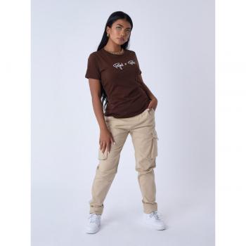 Project X Paris Basic Women's Logo Embroidered T-Shirt - Brown, Size M