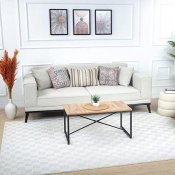 Surya Gijon Scandinavian Modern Boho Short Pile Area Rug, Rectangular 200x275 cm, Ivory Checkered Design