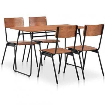 vidaXL Conjunto Mesa + 4 Sillas Apilables Comedor Cocina 5 Piezas Diseño Industrial Patas Acero Set Muebles Metal Contrachapado