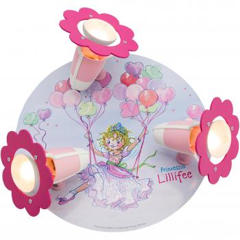 Lámpara de techo Princesa Lillifee, 3 luces, rosa, estilo infantil