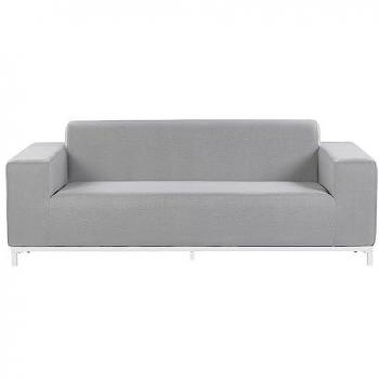 Sofá de Jardín 3 Plazas de Poliester Gris Claro con Patas de Aluminio Blanco, Resistente a la Intemperie