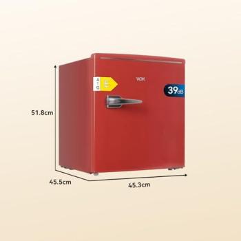 Frigorífico Bajo Encimera Retro Rojo de 46 L con Compartimento para Hielo y Control Mecánico - Altura 52 cm, Bajo Consumo Energético