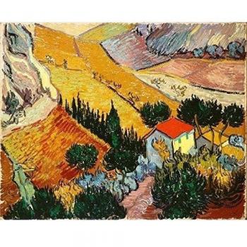 Legendarte Cuadro Lienzo, Impresión Digital - Paisaje con La Casa Y El Labrador Vincent Van Gogh, cm. 80x100 - Decoración Pared