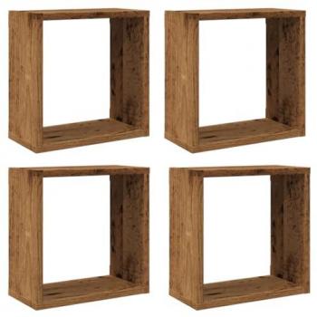 vidaXL Wall Cube Shelves - 4 pcs Old Wood, 30x15x30 cm, Engineered Wood