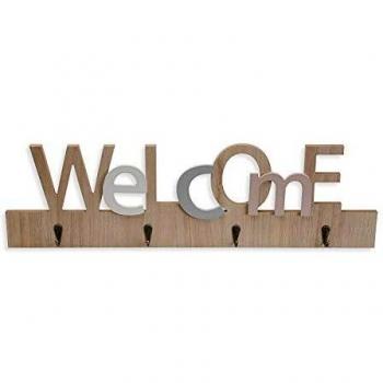 Versa 21360300 Colgador Llaves Welcome, Madera MDF y Ganchos de Metal, Marrón y Rosa, 18 x 4 x 59,5 cm