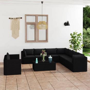 11-Piece Black Poly Rattan Garden Lounge Set with Cushions