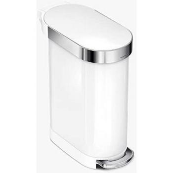 simplehuman 45L Slim Pedal Bin, Brushed Stainless Steel - White