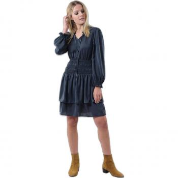 Deeluxe Sacha Women's Elastic Waist Night Blue Silk Effect Dress