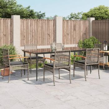 7-Piece Grey Poly Rattan Garden Dining Set with Cushions