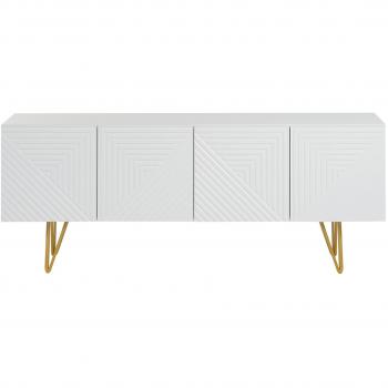 Mueble TV de diseño 140 cm con grabados de metal blanco y dorado OZEN