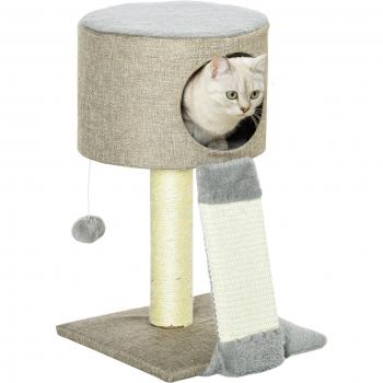 Árbol Rascador para Gatos Pequeño Altura 50 cm Torre Escalador de Gato con Cueva Rampa Poste y Bola Colgante 30x30x50 cm Beige Oscuro