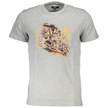 Cavalli Class Gray Cotton T-Shirt - XL, T-Shirts, male, Gray, Size: XL, Printed Logo Tee, Short Sleeve, Round Neck