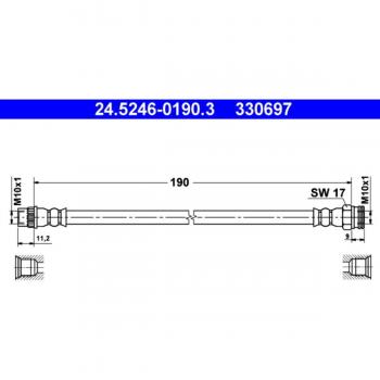 Latiguillo de freno ATE 24.5246-0190.3 para CITROËN C4, C3, C2, DS4, C3 Pluriel y PEUGEOT 307, 308,