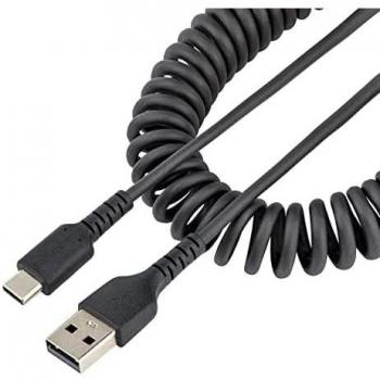 StarTech.com 1m Coiled Black USB-C to USB-A Cable - USB 2.0 - M/M - Rugged Aramid Fiber Reinforced Heavy Duty Charging & Sync Cable