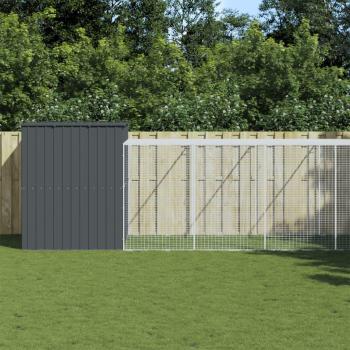 Galvanized Steel Dog House with Run - Anthracite 214x1273x181 cm