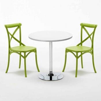 Mesa Redonda Blanca con 2 Sillas de Colores Vintage Long Island - Verde