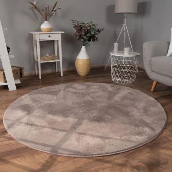 Alfombra de Salón Lavable de Pelo Largo Suave Color Beige Taupe Ø 200 cm