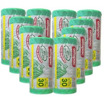 Bolsas de Basura Antibacterianas Ultra Resistentes 30L Autocierre, 80% Recicladas, 150 Bolsas (10 Rollos)
