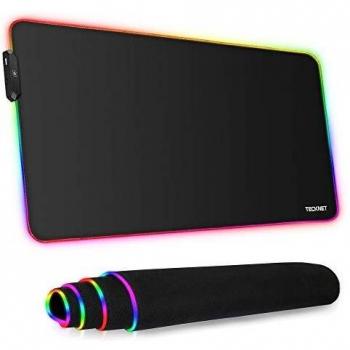 TECKNET Alfombrilla Raton Gaming Grande XXL con 12 Modos de Luces RGB Chulo para Gamer, 800*400*4mm, Tacto Agradable con Deslizamiento de Ratón Rápido y Preciso