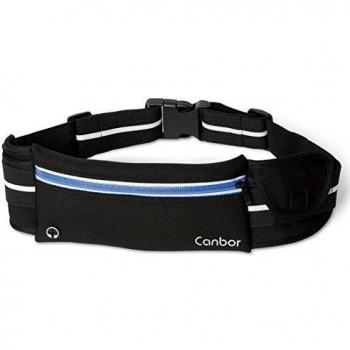 Riñonera Running, Canbor Riñonera Deportivo Running Impermeable Bolsillos con Cremallera Ajustable y Tiras Reflectantes para Apple iPhone iPod Samsung Galaxy Note y muchos más, Negro