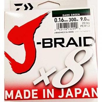 Daiwa - Jbraid 8 Braid 300, Color Verde, Talla 0.160 mm