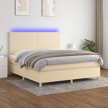 Cama blanda con colchón y luces LED en tela crema 160x200 cm