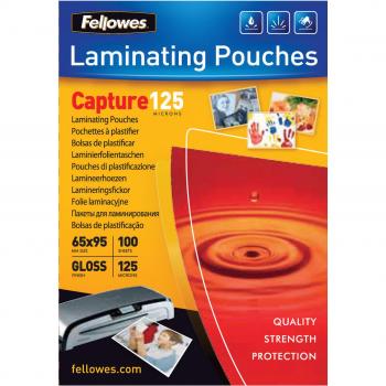 Fellowes 5306702 Fundas de Plastificar, Brillo, 125 micras, 65 x 95 mm, Paquete de 100