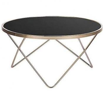 Mesa de Centro Redonda de Vidrio Templado Negro con Patas Doradas de Metal tipo Horquilla Meridian II