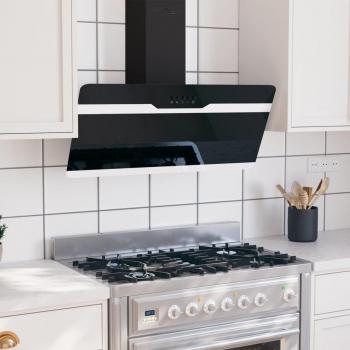 Campana Extractora de Pared 90cm Acero Inoxidable y Cristal Templado Negro