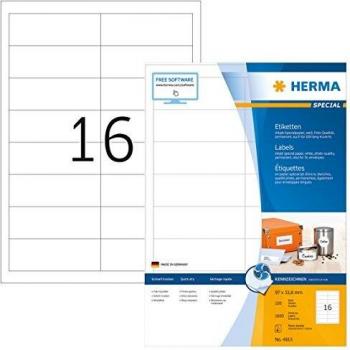 Etiquetas Autoadhesivas HERMA 4815 para Impresora Inkjet, 97 x 33.8 mm, Blancas, 1600 Unidades en A4
