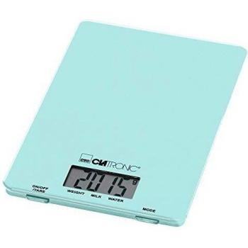 Báscula de Cocina Digital Clatronic KW 3626 - Capacidad hasta 5 kg, Superficie de Cristal, Función de Tara, Pantalla LCD, Color Verde Menta